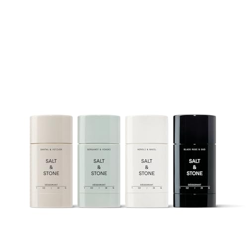 Salt & Stone Natural Deodorant Mini Pack for Women & Men | Extra Strength Natural Deodorant | Aluminum Free with Probiotics, Seaweed Extracts & Shea Butter | 4 pack (1 oz)