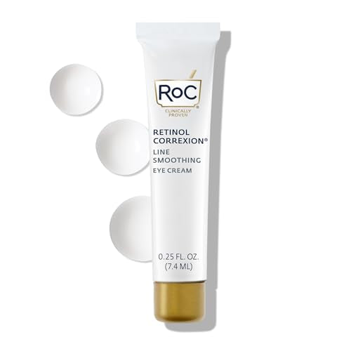 RoC Retinol Correxion Eye Cream Mini for Dark Circles & Puffiness, Daily Wrinkle Cream, Anti Aging Line Smoothing Skin Care Treatment, .25 Ounces