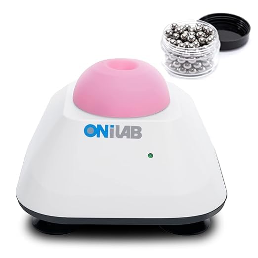 ONiLAB Mini Vortex Mixer with Touch Function, Lab Mixing, Nail Polish, Eyelash Adhesives and Acrylic Paints Mixing, Lab Vortexer with Sturdy Aluminum Cast Base，120pcs 7/32in Mixing Balls,Pink