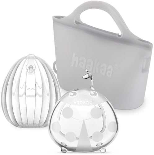 haakaa Milk Collector Set - Shell Pump, Collect & Sterilise Bag Combo - Hands-Free Wearable Breast Pump, Passive Breastmilk Catcher, Silicone Milk Catcher for Breastfeeding Mom，75ml&750ml Bag