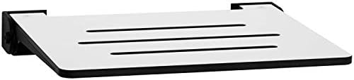 Seachrome 18 inch Silhouette Slimline Folding Wall Mount Shower Bench Seat, White Seat with Matte Black Frame