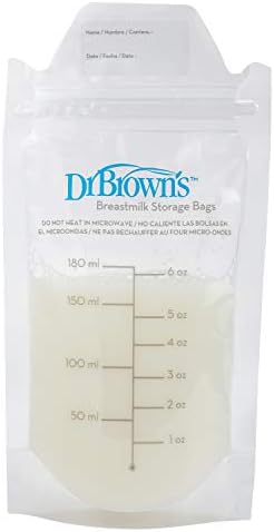Dr. Brown’s Breast Milk Storage Bags, Disposable and Durable Bags for Freezing & Heating Breast Milk, (50ct) 6 oz Bags, BPA free