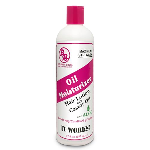 Bronner Bros BB Oil Moisturizer Hair Lotion – Hair Oil for Damaged Hair, Scalp Stimulator with Castor Oil, Aloe Vera, Vitamin B5 & Coconut Oil – Alcohol-Free Formula, Natural & Relaxed Hair – 12oz