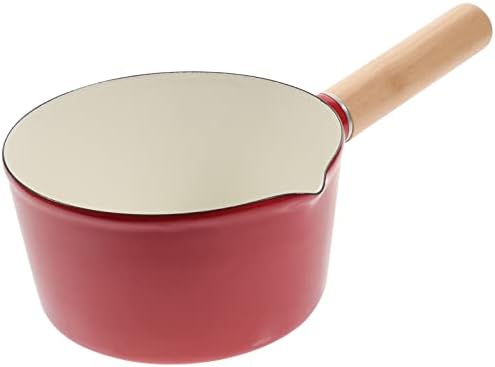 Cabilock Enamel Small Milk Pot Enamel Sauce pan Enamel Melting Pot Sauce Warmer Pot Enamel pan with Handle Milk Warmer pan Milk pan with Handle Mini pan Wood Thicken Boil Instant Noodles