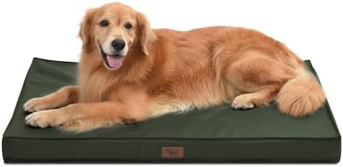 Outdoor Extra Large Dog Bed, Waterproof Dog Bed for Large Dogs, Orthopedic Egg Foam Pet Bed with Washable and Removable Oxford Cooling Cover, Dark Green