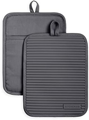 KitchenAid Ribbed Soft Silicone Pot Holder Set, Charcoal Grey 7"x9"