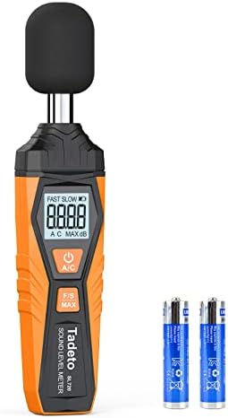 Decibel Meter, Tadeto Digital Sound Level Meter Portable SPL Meter 30dB to 130dB MAX Data Hold with LCD Display Backlight A/C Weighted for Home Factories(Orange)