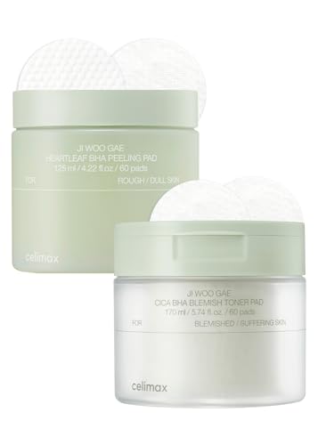 celimax Ji.Woo.Gae Heartleaf BHA Peeling Pad(60 pads) + Ji.Woo.Gae Cica BHA Blemish Toner Pad (60 Pads) Bundle