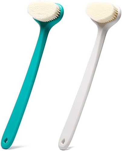 Upgraded Bath Body Brush with Comfy Bristles Long Handle Gentle Exfoliation Improve Skin's Health and Beauty Bath Shower Wet or Dry Brushing Body Brush (14 inch, Green +White)