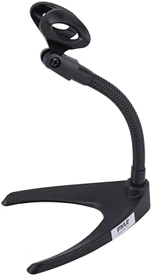 Pyle Desktop Microphone Stand - Universal Tabletop Mic Holder w/ Flexible 8.2'' Inch Gooseneck Mount and Solid U Shape Base - Perfect for Table Desk or Counter - PMKS8,Black