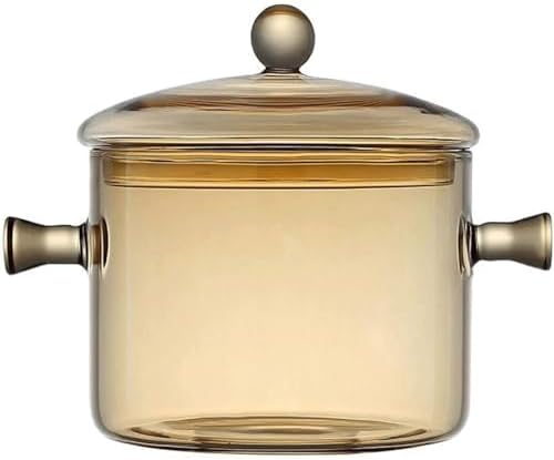 Glass Saucepan Stovetop Cooking Pot Transparent Glass Cookware Pot with Lid and Heat Resistant Double Handle Large Capacity Glass Simmer Pot for Noodle Soup Milk Food Instant Noodles,Amber,130