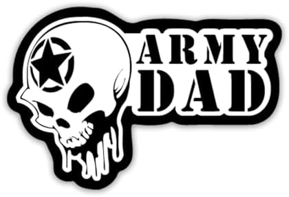 Army Dad Skull Vinyl Decal | 5.5" x 3.5" White on Black | for Cars, Trucks, Laptops, Walls & More