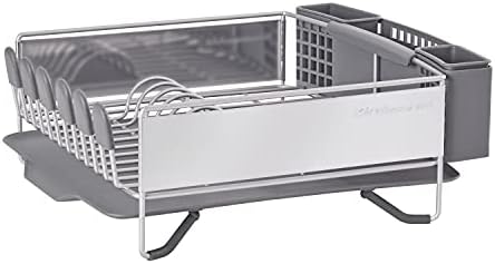 KitchenAid Compact Space Saving, Dish Rack with Removable Flatware Caddy and Angled Self Draining Drainboard, Satin Gray, 15-Inch-by-13.25-Inch
