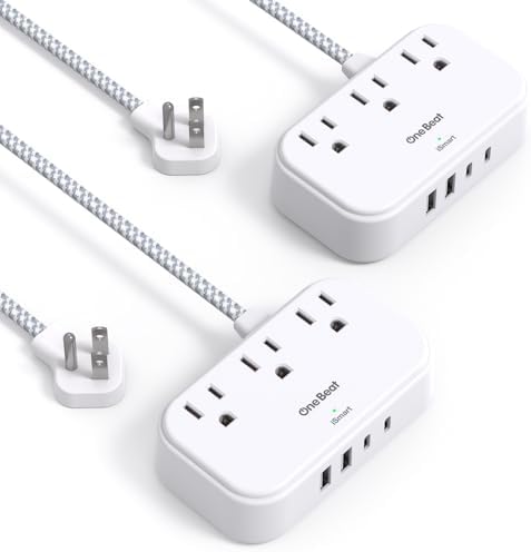 2 Pack Cruise Essentials, 5 Ft Flat Extension Cord, 3 Outlets 4 USB Ports(2 USB C) Flat Plug Power Strip, USB Charging Station with Non Surge Protector for Cruise Ship, Travel, Dorm Room Essentials
