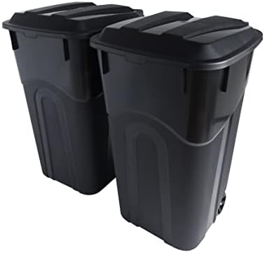United Solutions 32 Gallon Wheeled Outdoor Garbage Can with Attached Snap Lock Lid and Heavy-Duty Handles, Black, Heavy-Duty Construction, Perfect Backyard, Deck, or Garage Trash Can, 2 Pack