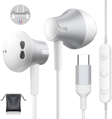 USB C Headphones for iPhone 16/15 Pro Max with Mic Wired Earphones for Samsung Galaxy S25 S24 Ultra/ S23, Volume Control Stereo Noise Cancelling Wired Earbuds for Google Pixel 9 Pro 8a