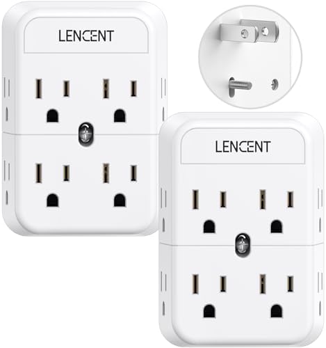 LENCENT 2 Prong Power Strip, 2 to 3 Prong Outlet Adapter, Polarized Plug, 3-Sided 8 Outlets Widely Spaced Extender, 1875W Max Wall Plug Splitter, Compact Wall Tap for Old House Hotel 2 Pack