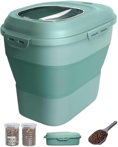 32-35 Lbs Dog Food Storage Container Collapsible Dog Food Container with Airtight Lids, Wheels, Scoop and 2pcs Food Storage Containers, Large Pet food storage for Dog, Cat