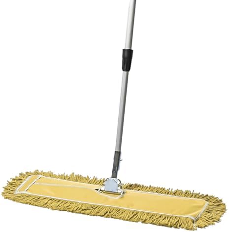 Commercial Dust Mop & Floor Sweeper, 24 in. Dust Mop for Hardwood Floors, Reusable Dust Mop Head, Extendable Mop Handle, Industrial Dry Mop for Floor Cleaning & Janitorial Supplies, Yellow