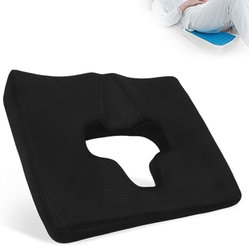 Bed Sore Cushions for Butt, Breathe Freely Fiber Bedsore Pressure Relief Pillow, T Shaped Opening Triangular Slope Design, Anti Decubitus Cushion for Elderly, Bedridden, Disabled (with Black Cover)