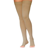 DYNAVEN by Sigvaris Women's Compression Thigh-Highs 20-30mmHg - Open Toe & Grip-Top Design for Enhanced Support - Medium Short - Light Beige