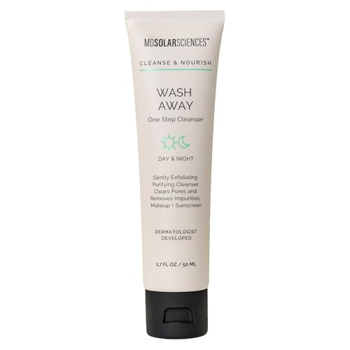 MDSolarSciences Wash Away One Step Foaming Cleanser Removes Impurities, Makeup & Sunscreen, Dermatologist Developed Vegan Formula with Hyaluronic Acid, Pineapple Extract, Aloe & Vitamin B5