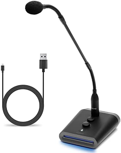 Movo GM-7 Professional 18-inch Gooseneck Microphone and USB Interface Base with RGB Lights, Gain, Mute - USB Podium Microphone with Stand for Streaming, Meetings, Lectures - USB Mic for Mac and PC