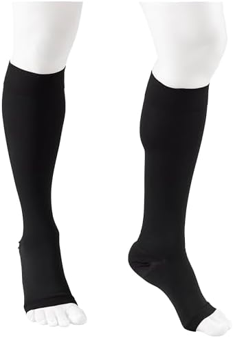 NuVein Medical Compression Stockings, 30-40 mmHg Support, Women & Men Knee Length, Open Toe, Black, X-Large
