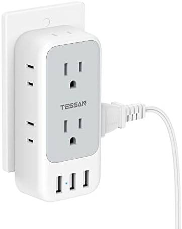 Multi Plug Outlet Extender with USB, TESSAN Electrical 7 Outlet Splitter with 3 USB Wall Charger, Multiple Power Expander for Cruise, Office, Home, Dorm Essentials Gray
