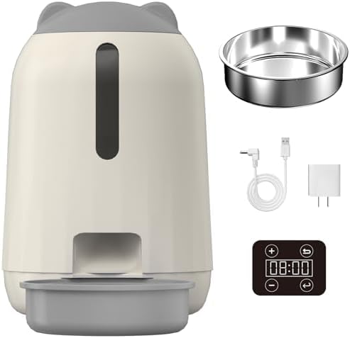 Smart Automatic Cat Feeders, Dual Power Supply Cat Food Distributor, 3L Automatic Cat Feeder (Grey-Button Version)