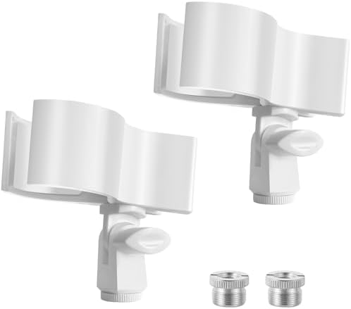 BILIONE 2 Pcs Versatile Microphone Holder, Adjustable Mic Clip for Microphones with Outer Diameter Between 32mm and 60mm, with 5/8" to 3/8" Screw Adapter(White)