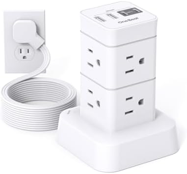 Tower Surge Protector Power Strip 10 ft,Long Flat Extension Cord with Multiple Outlets, 8 AC Outlets with 4 USB Ports, Desktop Charging Station for Multiple Devices, for Home Office College Dorm