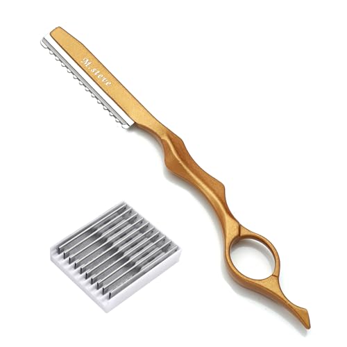 Hair Razors For Cutting Hair 6.89", Professional Hair Styling Razor with Replacement Stainless Steel Blades for Salon/Home -11PCS Gold