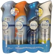 Febreze Air Effects Odor-Eliminating Air Freshener Linen & Sky, Hawaiian Aloha, Ocean, Heavy Duty Kitchen Odor Eliminator Fresh Lemon, 8.8 oz. Aerosol Can, Pack of 4