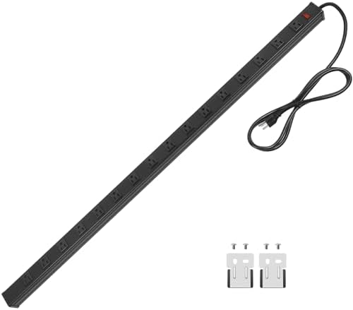 Long Heavy Duty Power Strip, 16 Outlet Large Metal Power Strip, Garage Workshop Multi Wide Industrial Power Strip. 4FT Cord 15A, 125V, 1875W (Black)