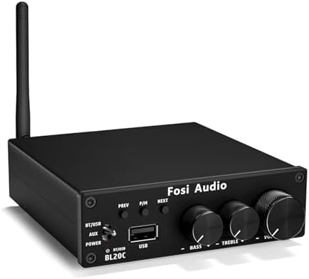 Fosi Audio BL20C Bluetooth 5.0 Stereo Audio Receiver Amplifier 320 Watts 2.1 CH Mini Hi-Fi Class D TDA7498E Integrated Amp U-Disk Player for Home Passive Speakers Powered Subwoofer(with Power Supply)