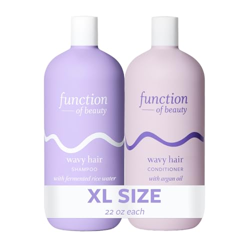 Function of Beauty Wavy Hair Shampoo & Conditioner, 22 oz Each - With Fermented Rice Water to Strengthen & Argan Oil to Enhance Glossiness & Natural Shine, Sulfate-Free, Customizable Haircare