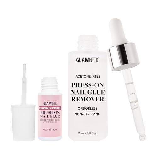 Glamnetic Super Strong Brush On Nail Glue and Press On Nail Remover | Odorless, No Acetone, Gentle Press-On Nail