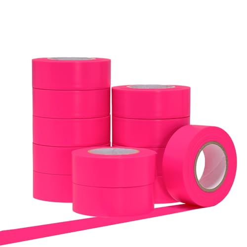 GEYYANG 12 Pack Fluorescent Pink Flagging Tape,1" x 98ft,Non-Adhesive Plastic Ribbon,Surveyors Tape, Flag Tape,Tree Marking Tape,Trail Marking Tape, Home and Workplace Use (Thickened Version)