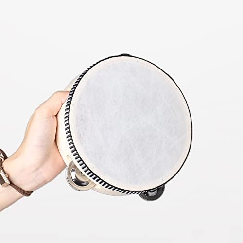 Tambourine 6 Inch Hand Held Small Tambourines Drum with Metal Jingles Bell Percussion Musical Instrument for Party Games Music Education