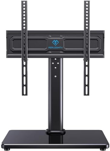 PERLESMITH Universal Swivel TV Stand for 24-60 inch TVs up to 99 lbs, 8 Height Adjustable Table Top TV Stand, TV Base Stand with Tempered Glass Base, Max VESA 400x400mm, PSTVS33