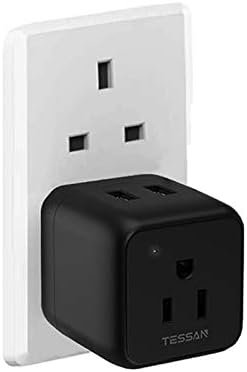UK Ireland Scotland Power Adapter, TESSAN Type G Adapter Plug with 1 American Outlet 2 USB, Travel Charger for US to British England London Irish Dubai Hong Kong