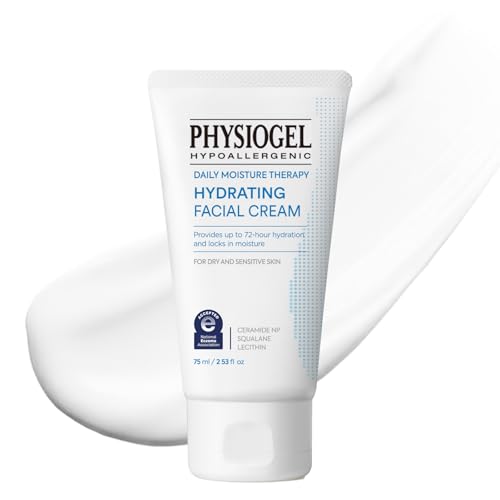 Physiogel Hydrating Facial Cream Moisturizer, Provides 72 hrs of Hydration for Normal to Dry Sensitive Skin, Fragrance Free, Strengthens Skin Barrier, Face Cream for Men & Women, Ceramide, Squalane