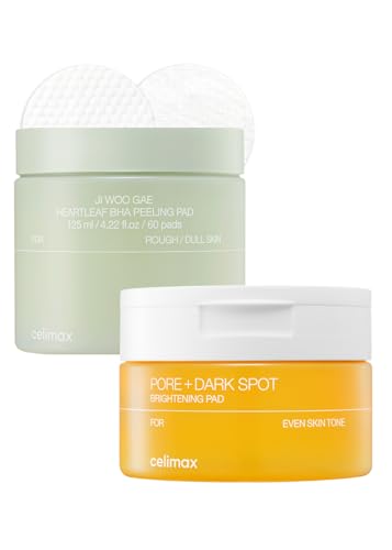 celimax Ji.Woo.Gae Pore+Dark Spot Brightening Pad (40 Pads) + Ji.Woo.Gae Heartleaf BHA Peeling Pad (60 pads) Bundle