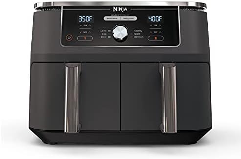 Ninja DZ401 Foodi 10 Quart 6-in-1 DualZone XL 2-Basket Air Fryer with 2 Independent Frying Baskets, Match Cook & Smart Finish to Roast, Broil, Dehydrate & More for Quick, Grey (Renewed)