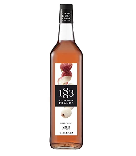 1883 Lychee Syrup - Flavored Syrup for Hot & Iced Beverages - Gluten-Free, Vegan, Non-GMO, Kosher, Preservative-Free, Made in France | Glass Bottle 1 Liter (33.8 Fl Oz)