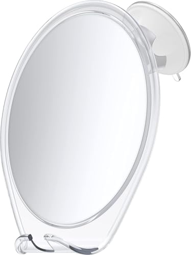 HONEYBULL Shower Mirror Fogless for Shaving - with Suction, Razor Holder for Shower & Swivel, Small Mirror, Shower Accessories, Bathroom Mirror, Bathroom Accessories, Holds Razors (White)