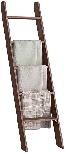 VASAGLE Blanket Ladder Decorative Farmhouse for The Living Room, 5-Tier Ladder Shelf, Ladder Rack for Storage and Decor, Maroon Brown ULLS018T51