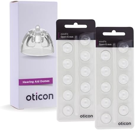 Genuine Oticon Hearing Aid Domes Minifit Open 6mm (0.24 inches - Too Small), Oticon Branded OEM Denmark Replacements, Authentic Accessories for Optimal Performance -2 Pack/20 Domes Total