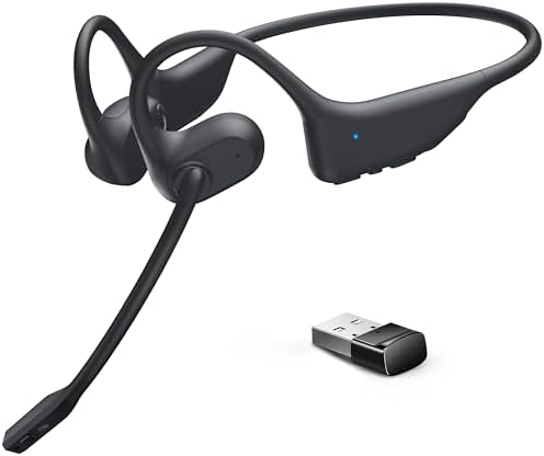 Open Ear Headphones with Mic, Bluetooth Headset with Microphone, Dual Connect Bluetooth 5.3 Headset with AI Noise Cancelling Mic & Mute Function, Wireless Headset for Work, Sports, Drive(with Dongle)